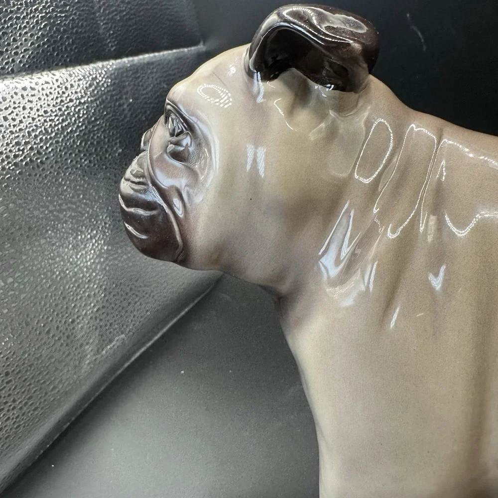 Vintage Bulldog Porcelain Figurine Brown Old Money Decor‎ 8 Inch Tall 10.5